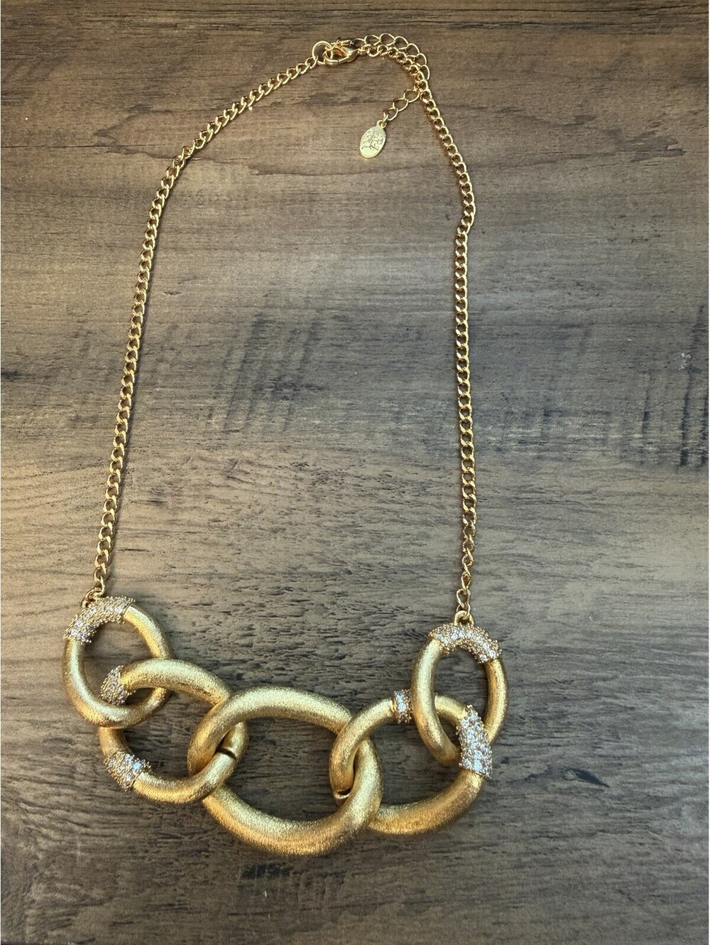 Vintage Rivka Friedman Circle Link 18" Toggle Necklace Rhinestone Accents